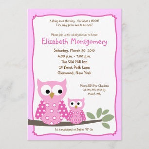 Invitación CHICA PINK HOOT OWLS Baby Shower 5x7