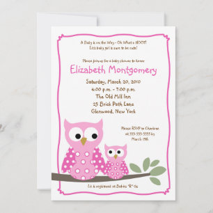 Invitación CHICA PINK HOOT OWLS Baby Shower 5x7