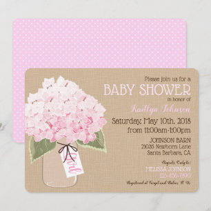 Invitación Chica Pink Hydrangea Mason Jar Rustic Baby Shower