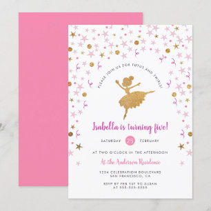 Invitación Chica Pink y Gold Ballerina Pirouette Cumpleaños