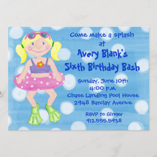 Invitación Chica pintado del Blonde del partido de la nadada