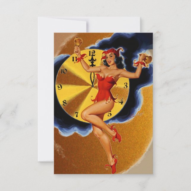 Invitación Chica Pinup de Fiesta de Año Nuevo al azar de la l (Anverso)