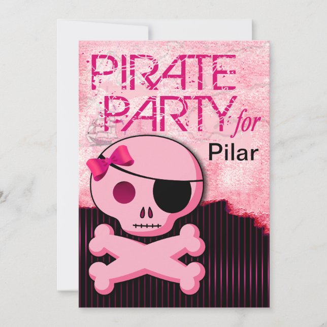 Invitación Chica pirata de niños divertidos - "¡Bebé pirata!" (Anverso)