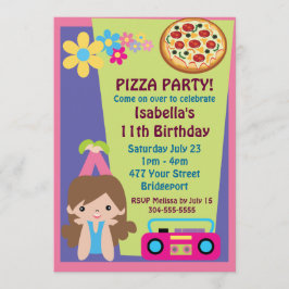 Invitación Chica Pizza Fiesta Cumpleaños