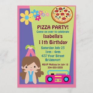 Invitación Chica Pizza Fiesta Cumpleaños