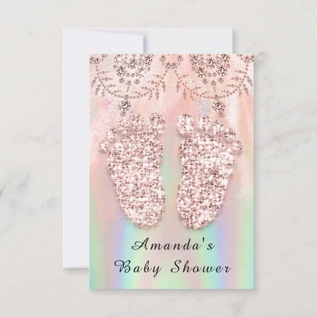 Invitación Chica Plata de Pies Baby Shower Boy Holográfico Re (Reverso)