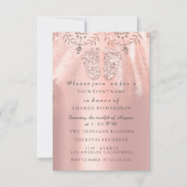 Invitación Chica Plata de pies Baby Shower Royal Rosa Diamond