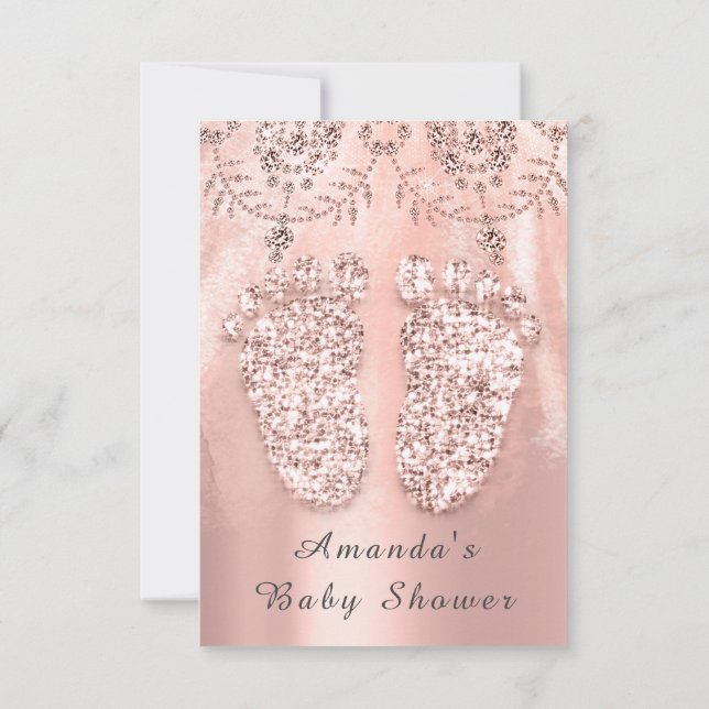 Invitación Chica Plata de pies Baby Shower Royal Rosa Diamond (Reverso)
