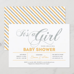 Invitación Chica Plata Ducha de Bebé de Tipografía Moderna