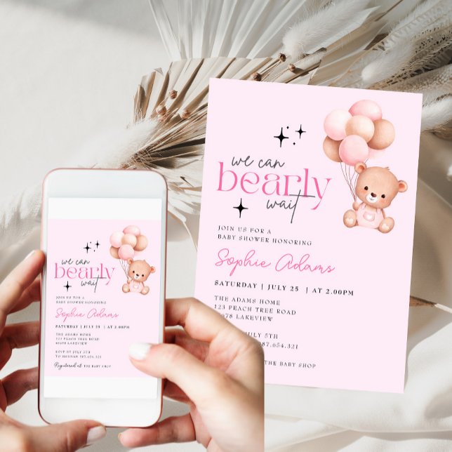 Invitación Chica Podemos Esperar A Que Teddy Bear Baby Shower (Subido por el creador)