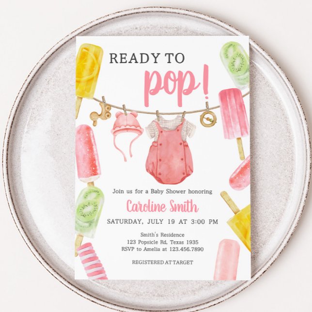 Invitación Chica Popsicle Baby Shower (Girl Ready to Pop Popsicle Baby Shower Invitation)