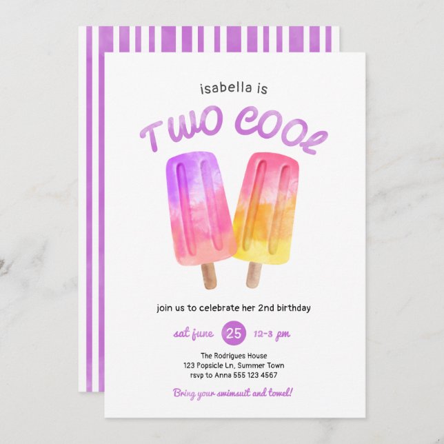 Invitación Chica Popsicle Verano 2 Fiesta de cumpleaños (Anverso / Reverso)