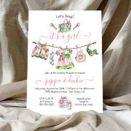 Invitación Chica preppy clothesline Baby Shower