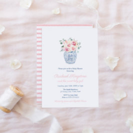 Invitación Chica Preppy Ginger Jar Pink Florals Baby Shower