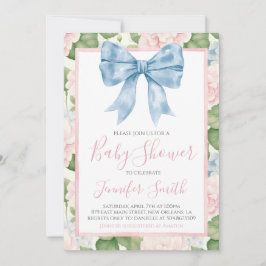 Invitación Chica Preppy Southern Blue Bow Baby Shower