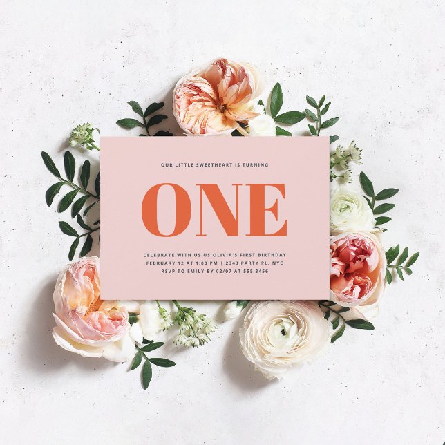 Invitación Chica Primer cumpleaños Pastel moderno Rosa (Subido por el creador)