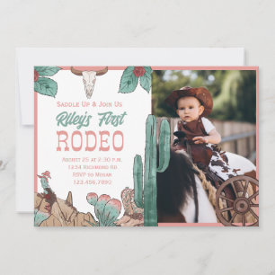 Invitación Chica primer Rodeo Oeste de Cowboy Rosa