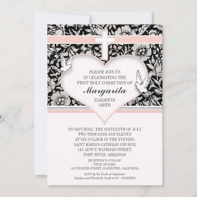 Invitación chica primera comunión personalizado rosa invitaci (Anverso)