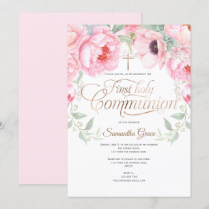 Invitación Chica, Primera Comunión Sagrada, Flores Acuáticas