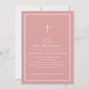 Invitación Chica Primera Comunión Santa Comunión Cruza rosa M
