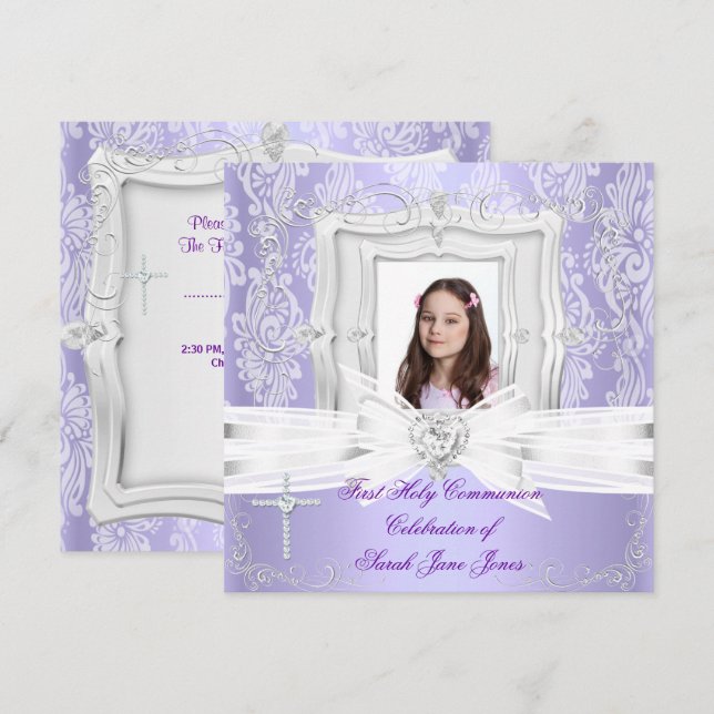 Invitación Chica Primero Bonito de la Santa Comunión Fotograf (Anverso / Reverso)