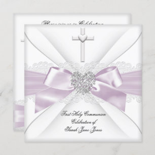 Invitación Chica Primero Comunión Santa Corazón Blanco Rosa 2