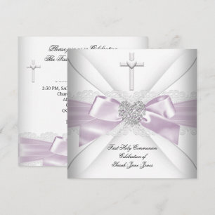 Invitación Chica Primero Comunión Santa Corazón de Plata Blan