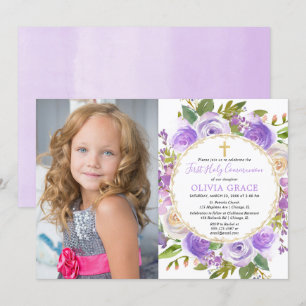 Invitación Chica Primero, foto de lavanda púrpura