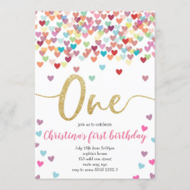 Invitación Chica Primeros corazones de cumpleaños Purpurina d