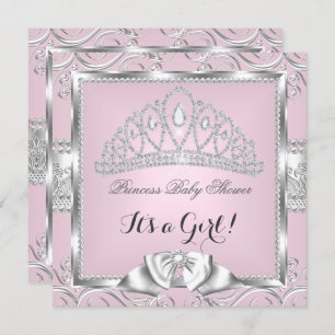 Invitación Chica Princesa Baby Shower adamascado rosado plate