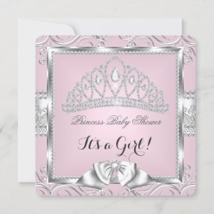 Invitación Chica Princesa Baby Shower adamascado rosado plate