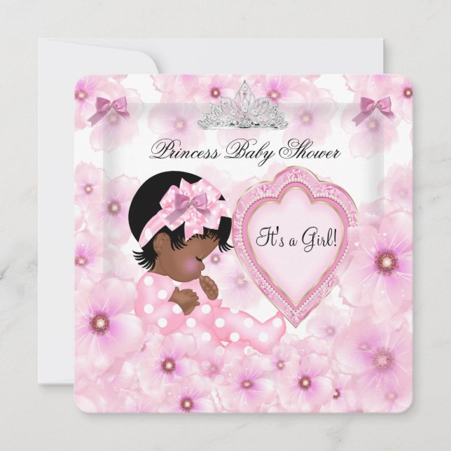 Invitación Chica Princesa Baby Shower Corazón floral rosa (Anverso)