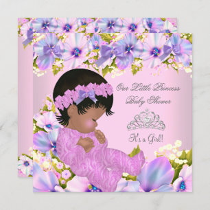 Invitación Chica Princesa Baby Shower floral Púrpura Rosa