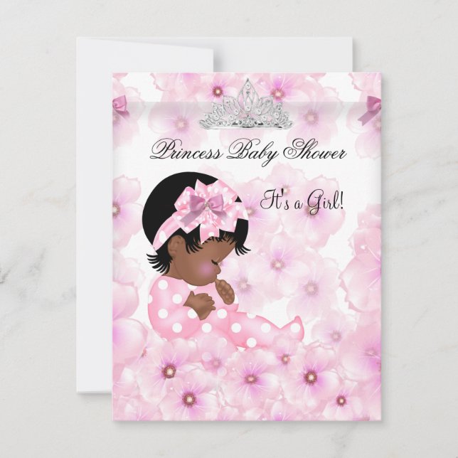 Invitación Chica Princesa Baby Shower Floral rosa Tiara 2 (Anverso)