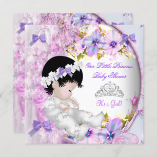 Invitación Chica Princesa Baby Shower Pink Purple Floral 3