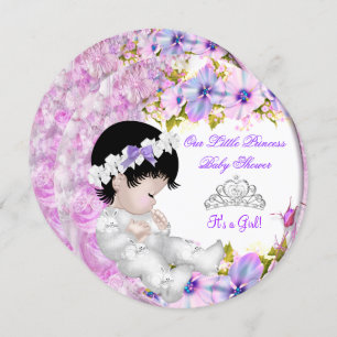 Invitación Chica Princesa Baby Shower Pink Purple Floral 3a