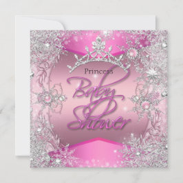 Invitación Chica Princesa Baby Shower Plata Rosada Copos de N