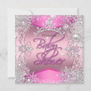 Invitación Chica Princesa Baby Shower Plata Rosada Copos de N