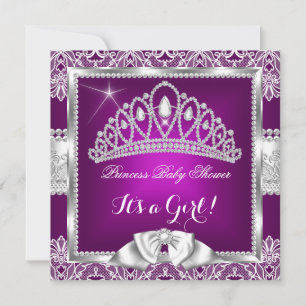 Invitación Chica Princesa Baby Shower Plum Rosa Silver Lace 5