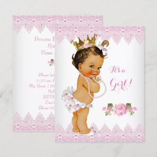 Invitación Chica Princesa Baby Shower Rosa Lace Blanco Morena