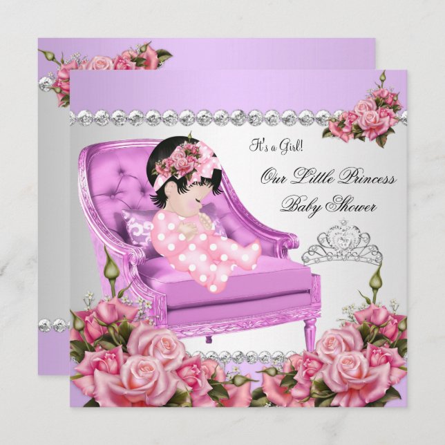 Invitación Chica Princesa Baby Shower Rosa Lavanda 2 (Anverso / Reverso)