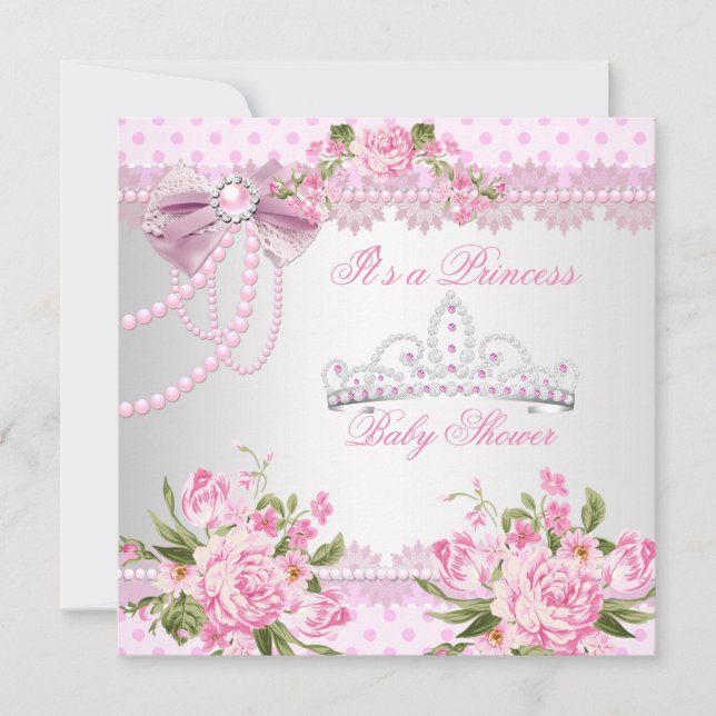 Invitación Chica Princesa Baby Shower Rosa Pearl Lace (Anverso)