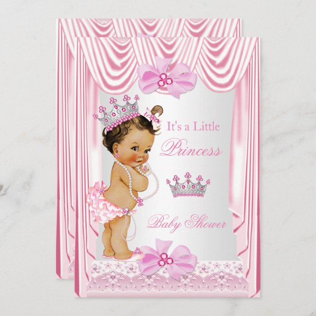 Invitación Chica Princesa Baby Shower Seda rosa (Anverso / Reverso)