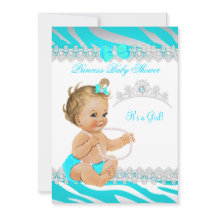 Chica Princesa Baby Shower Teal Cebra Rubia