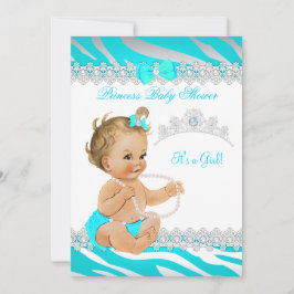 Invitación Chica Princesa Baby Shower Teal Cebra Rubia