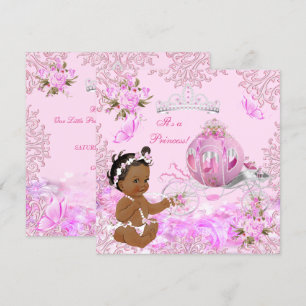 Invitación Chica Princesa Cumpleaños Rosa Carruaje Étnico