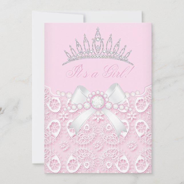 Invitación Chica Princesa Cumpleaños Rosa Encaje diamante Bla (Anverso)