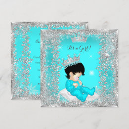 Invitación Chica Princesa Cumpleaños Teal Azul Plateado Moren