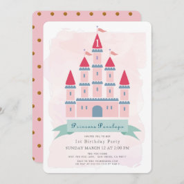 Invitación Chica Princesa de Castillo Rosa