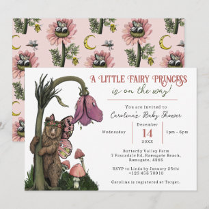 Invitación Chica Princesa de Oso Rosa Cute